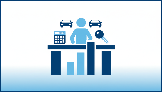 Person comparing car loan offers at a desk with calculator and car keys