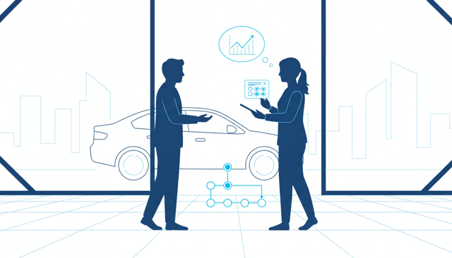 car buyer discussing financing options with a dealership advisor in a bright showroom