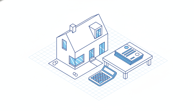 modern Danish townhouse with calculator and loan documents on a wooden table