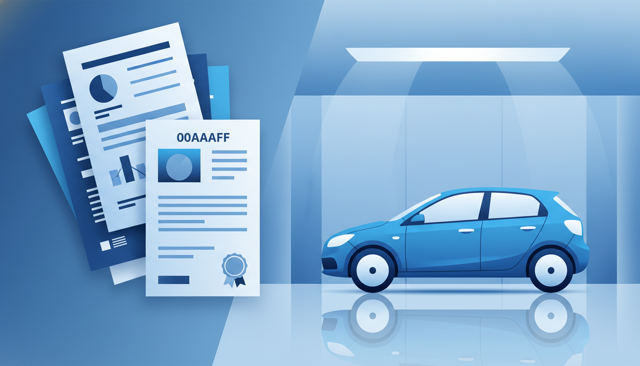 car loan paperwork next to a modern family car in a bright showroom
