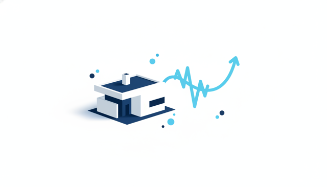 modern Danish house model beside rising and falling interest curve