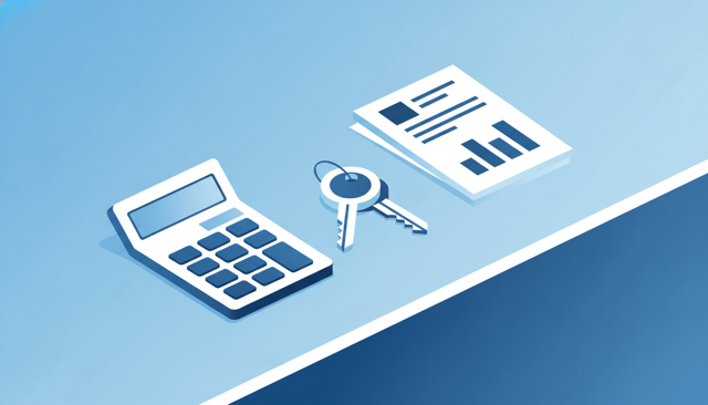 calculator beside car keys and household budget papers on a table